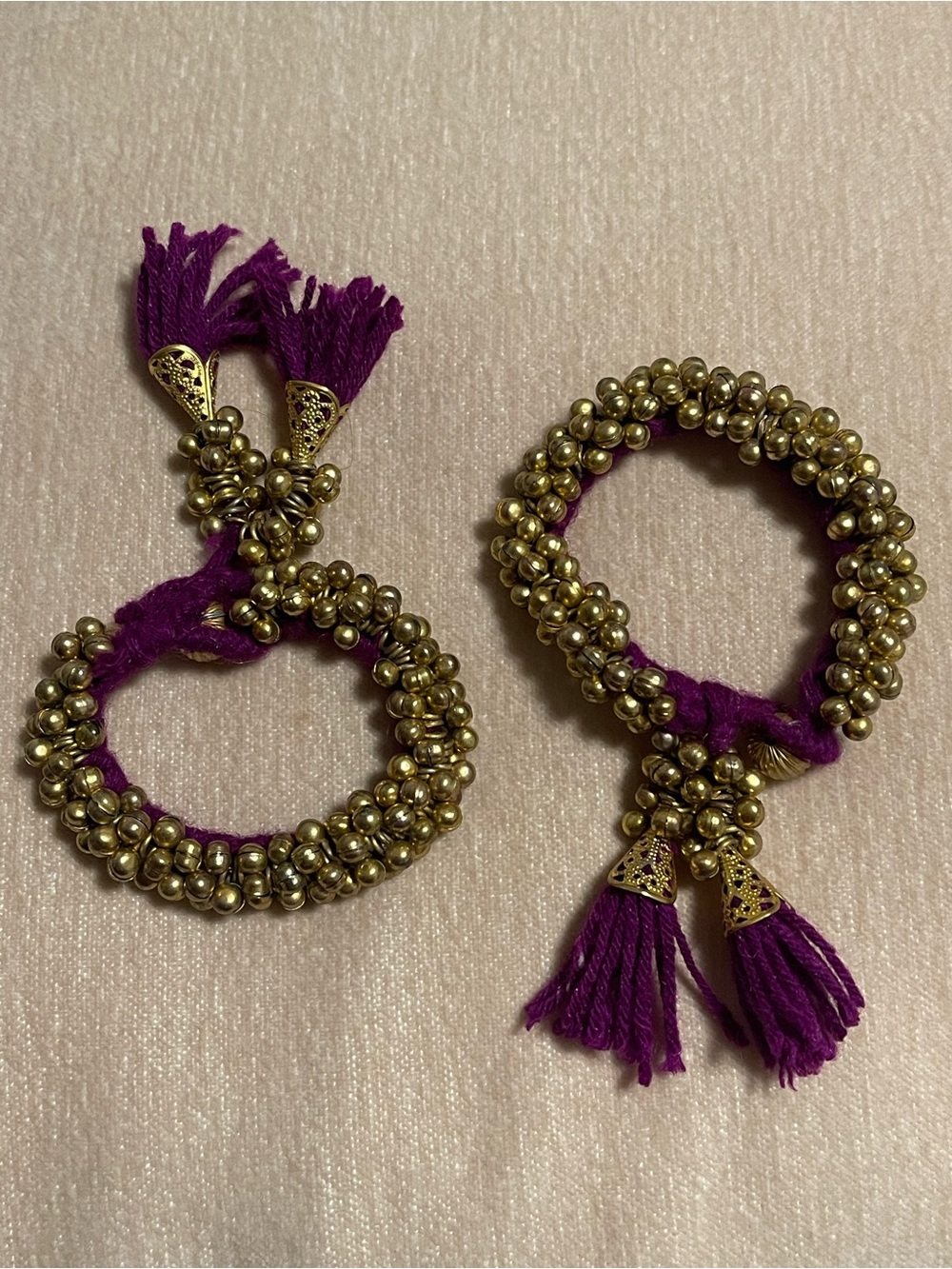 Purple Threaded Gold Bell Anklet Set